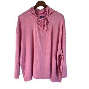 MUK LUKS Hoodie Pullover Top Keyhole Drawstring Pink‎ Comfy Athleisure 2X